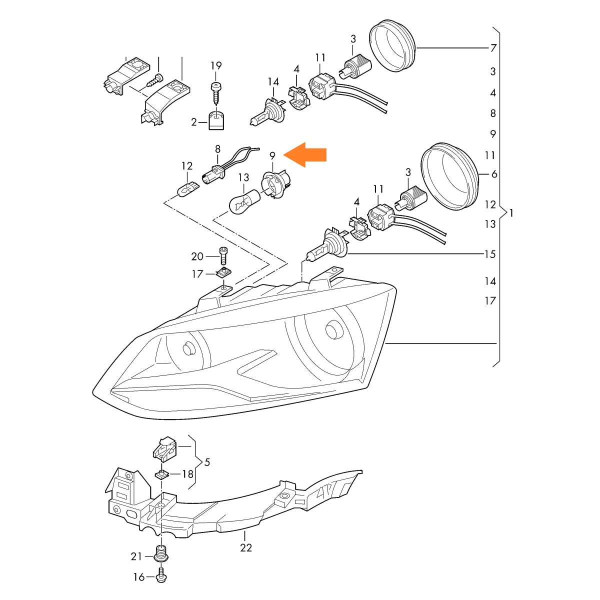 Suport pentru Soclu de Bec Audi/VW/Skoda