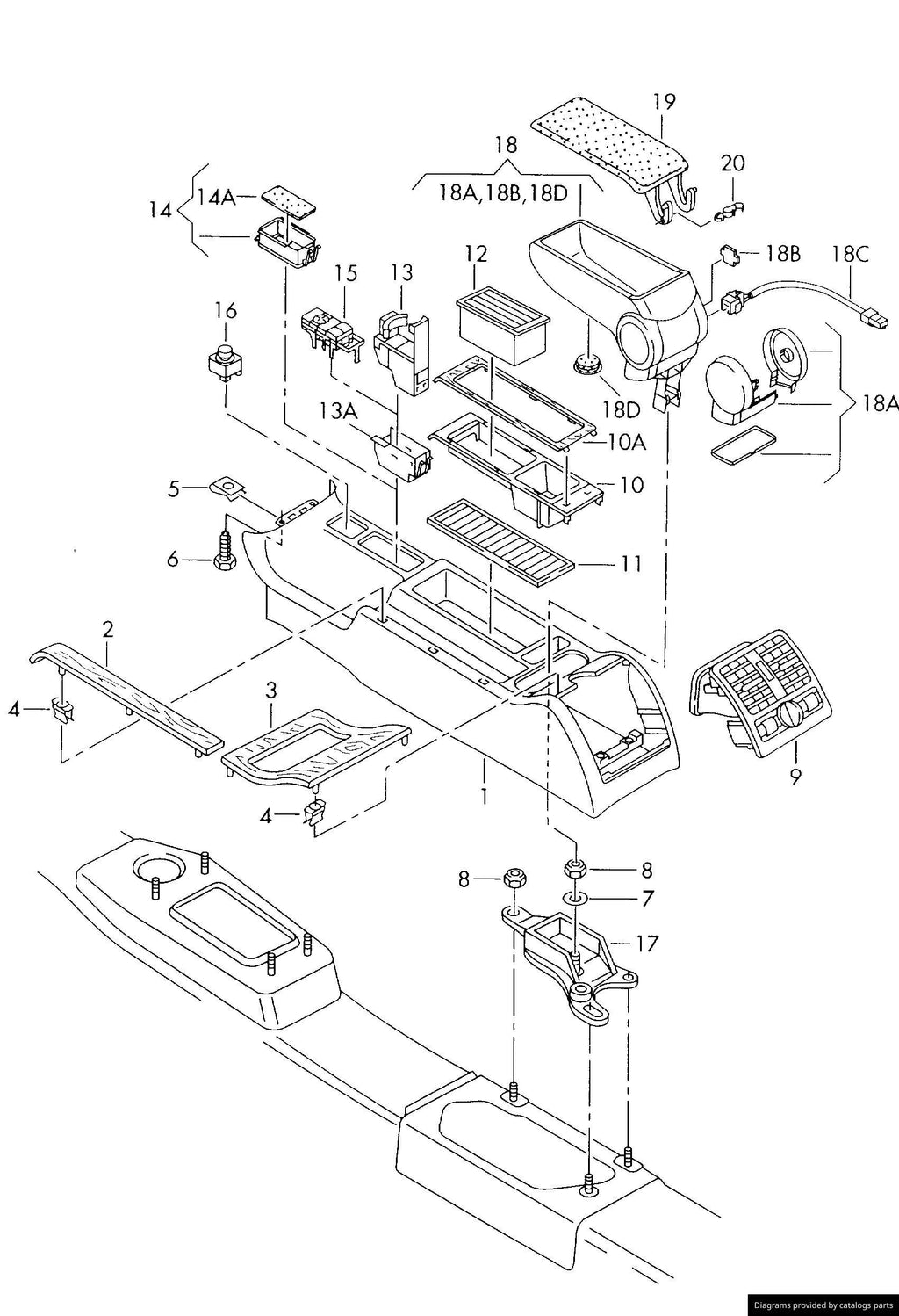 Compartiment depozitare rotativ bej Audi A6 (1999-2005)