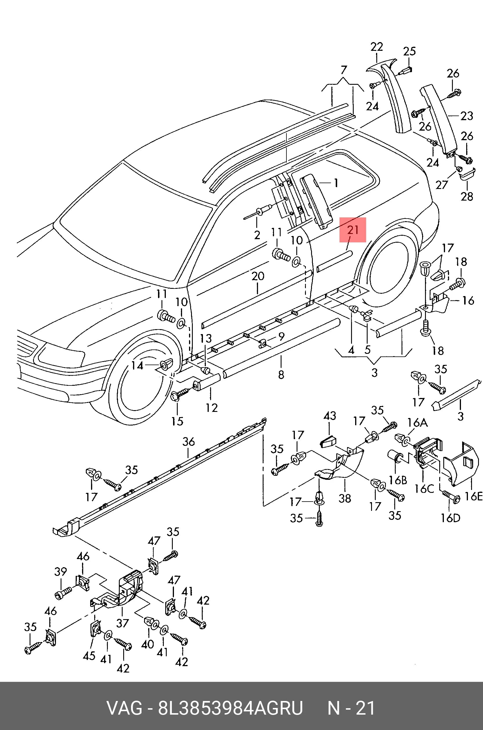 Bandă protecție laterală amorsată OEM Audi A3 8L (1997-2003)