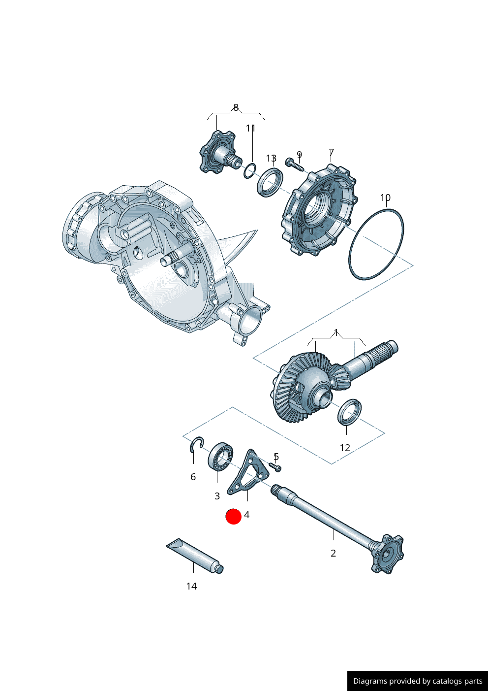 Technical diagram of a mechanical assembly with labeled parts on a white background
