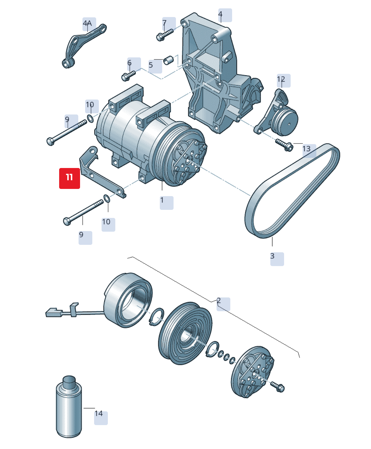 Suport pompă AC OEM 4B0260759E pentru Audi A4/A6, Skoda Superb, VW Passat (1999-2008)