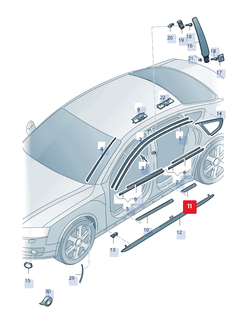Bandă protecție prag OEM Audi A5/S5 8T cu inscripționare negru satin (2008-2016)