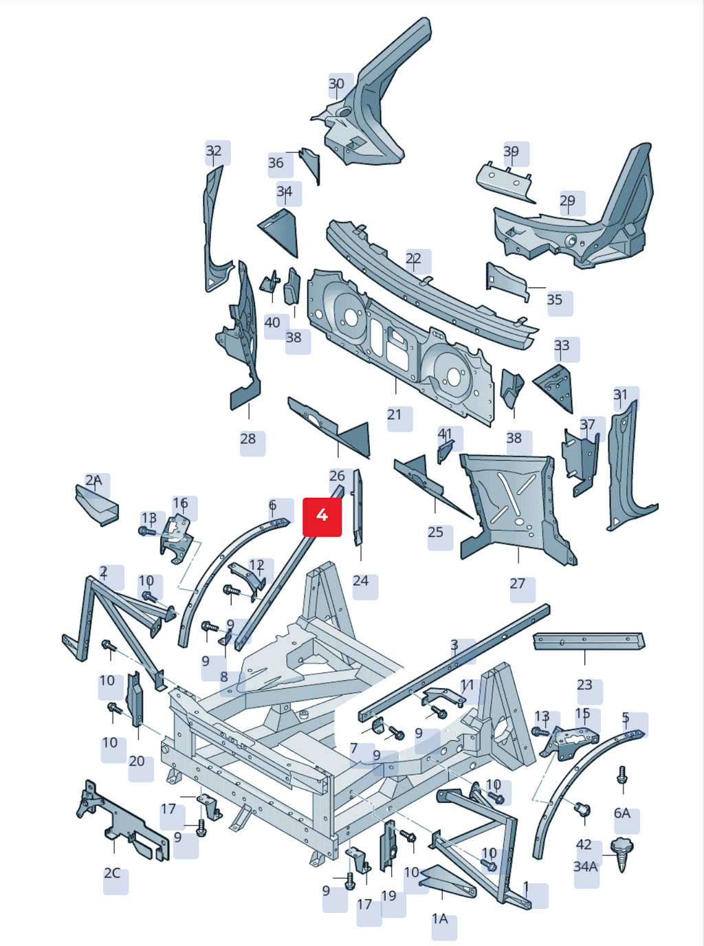 Element lateral dreapta șasiu OEM Audi R8 42 (2007-2015)