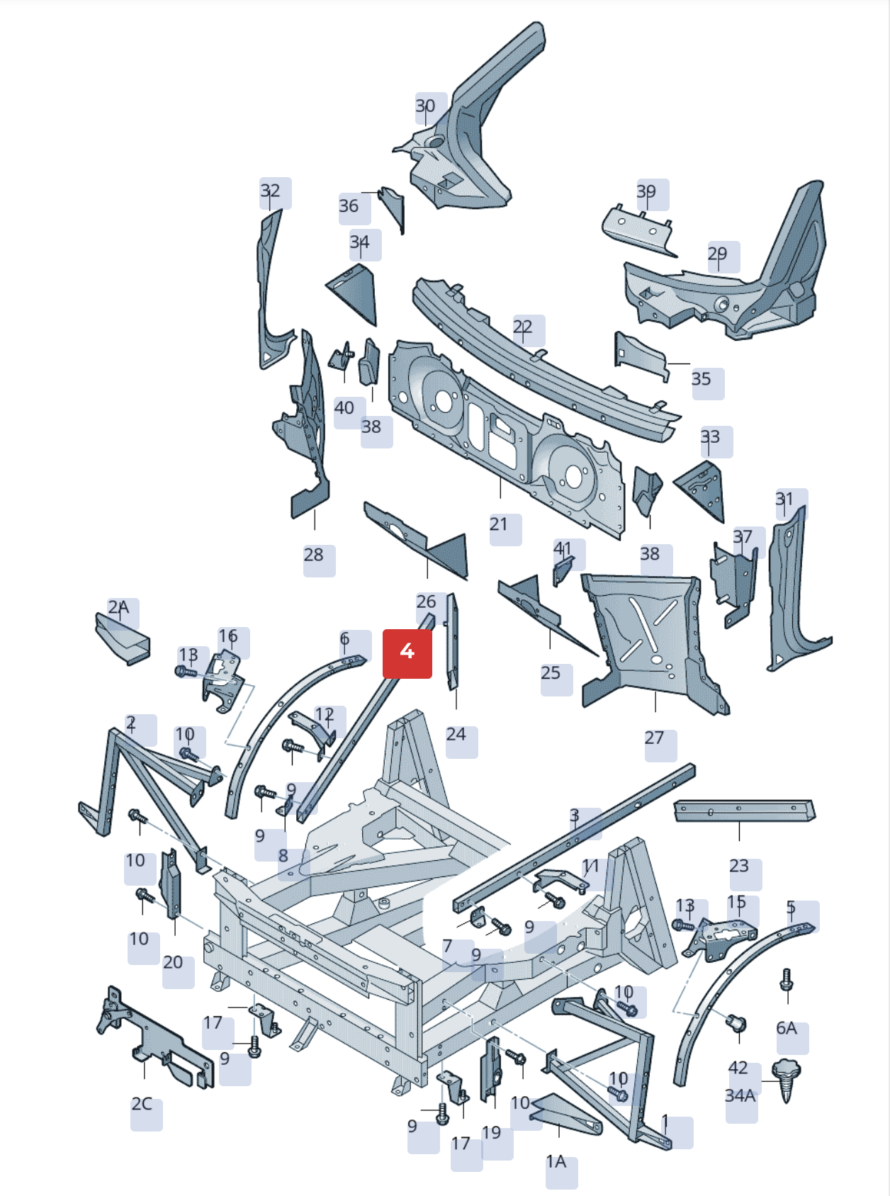 Element lateral dreapta șasiu OEM Audi R8 42 (2007-2015)