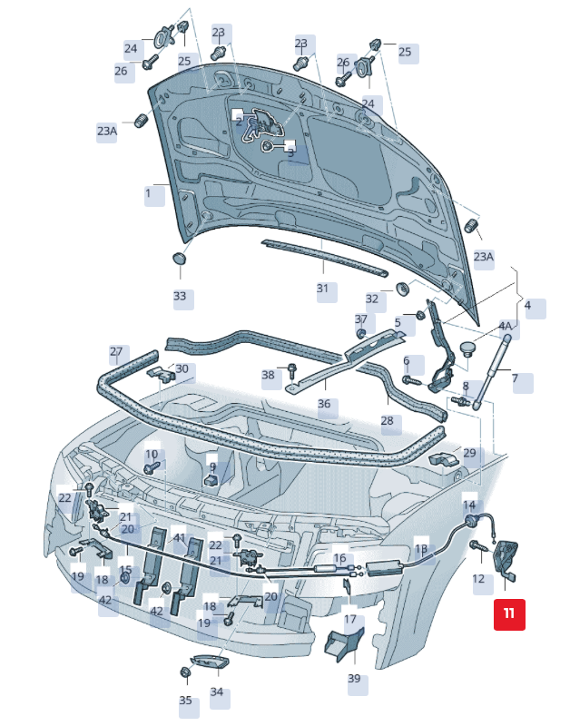 Mâner cablu blocare capotă indigo blue OEM Audi A8/S8 Quattro 4E (2004-2010)