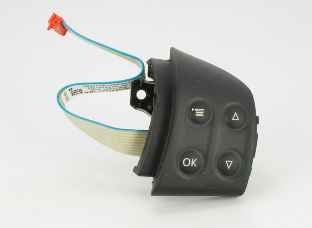 Black control panel with buttons on a white background