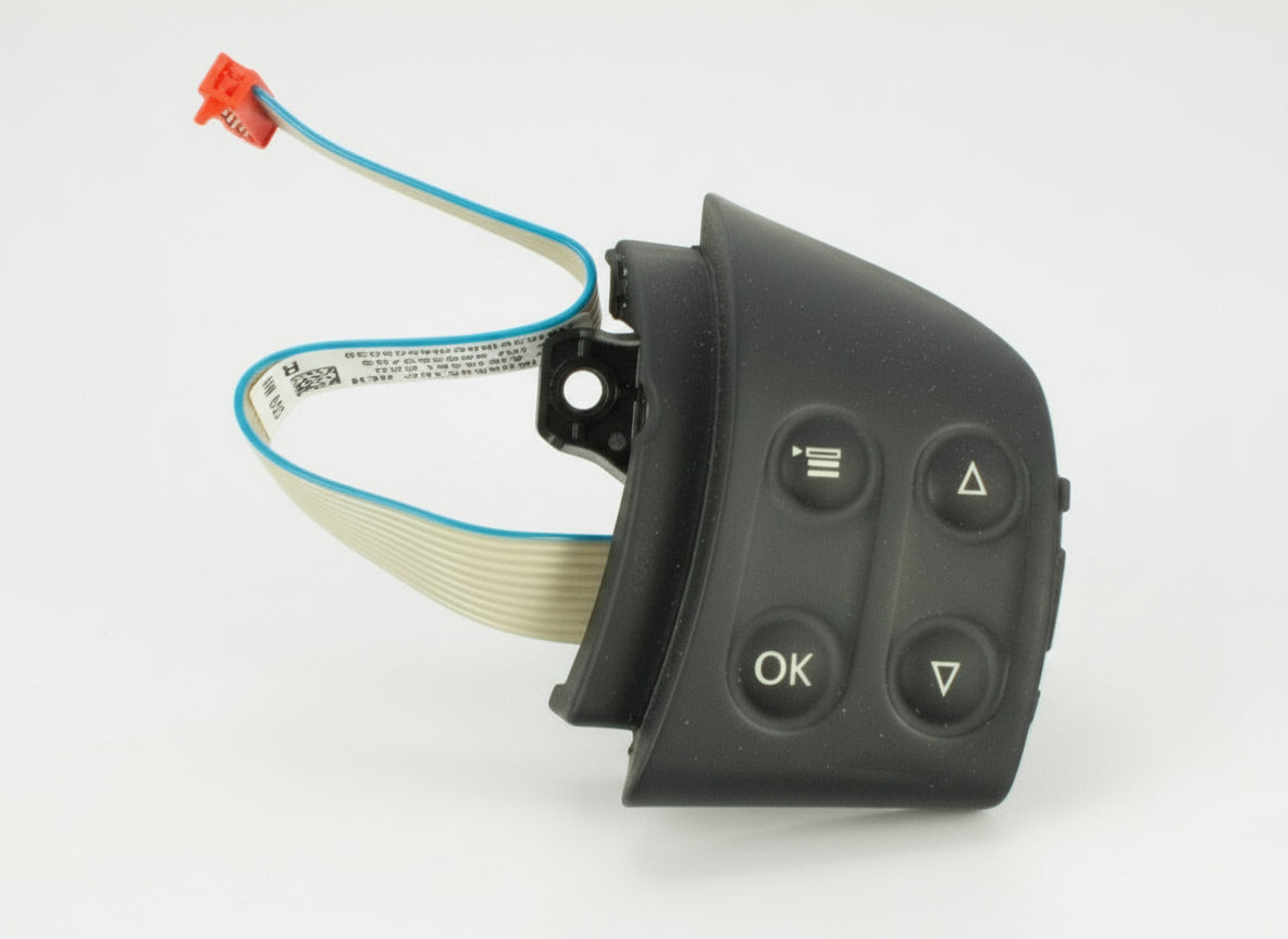 Black control panel with buttons on a white background