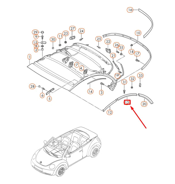 Garnitură etanșare OEM Volkswagen Beetle Cabrio (1Y) centru stânga (2003–2010)