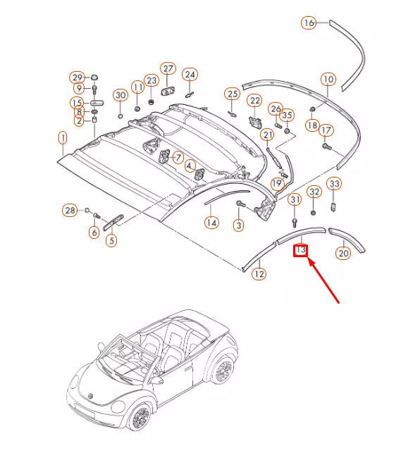 Garnitură etanșare OEM Volkswagen Beetle Cabrio (1Y) centru dreapta (2003–2010)