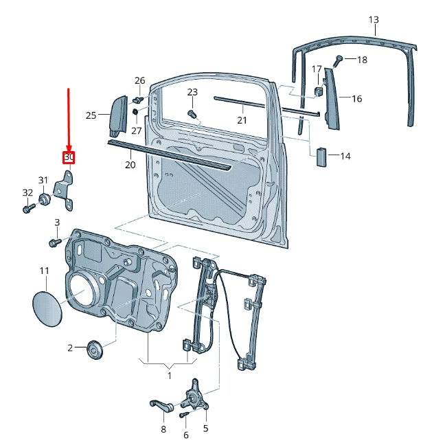 Suport reglaj geam stânga față OEM Volkswagen Caddy/Touran 2K MK3 1T1837141D (2004-2015)